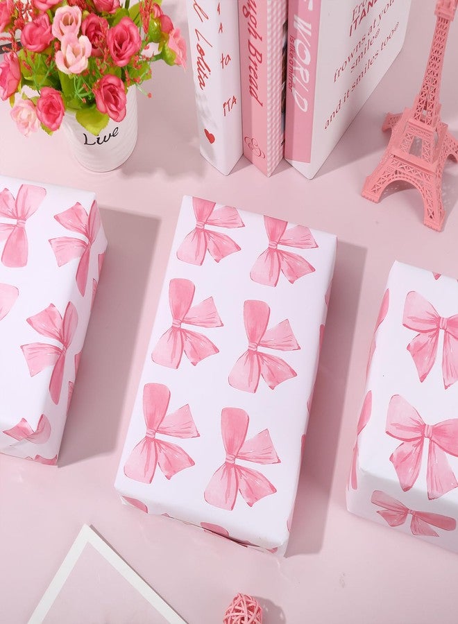 JarThenaAMCS Pink Bow Wrapping Paper -Mini Roll- 17In x 32.8 Ft Watercolor Bow Knot Gift Wrap Paper Sweet Craft Paper for Mother's Day Girls Birthday Wedding Baby Shower Party Packing Supplies - Image 4